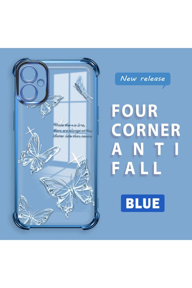 Samsung Galaxy A04E Compatible Transparent Four-Corner Silicone Coating Glossy Edge Case Butterfly Pattern