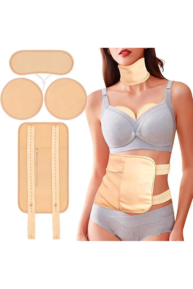 4 Pcs Castor Oil Pack Wrap Cotton,Reusable Pads Kit for Hot/Cold Compress,Adjustable Elastic Strap