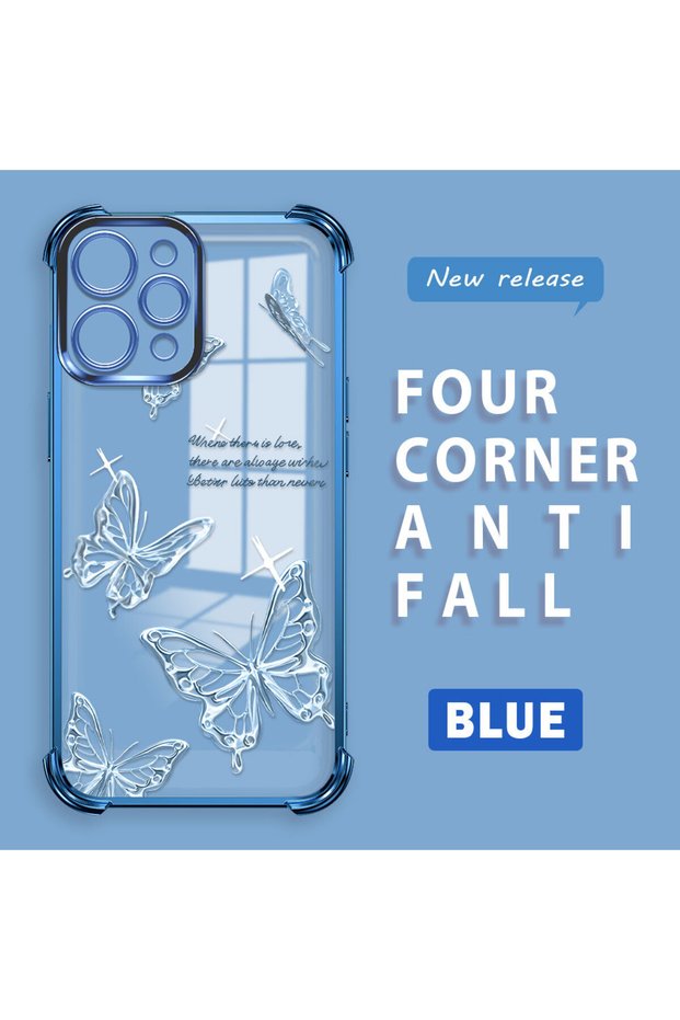 Redmi 12 4g Compatible Transparent Four-Corner Silicone Cover Glossy Edge Case Butterfly Pattern