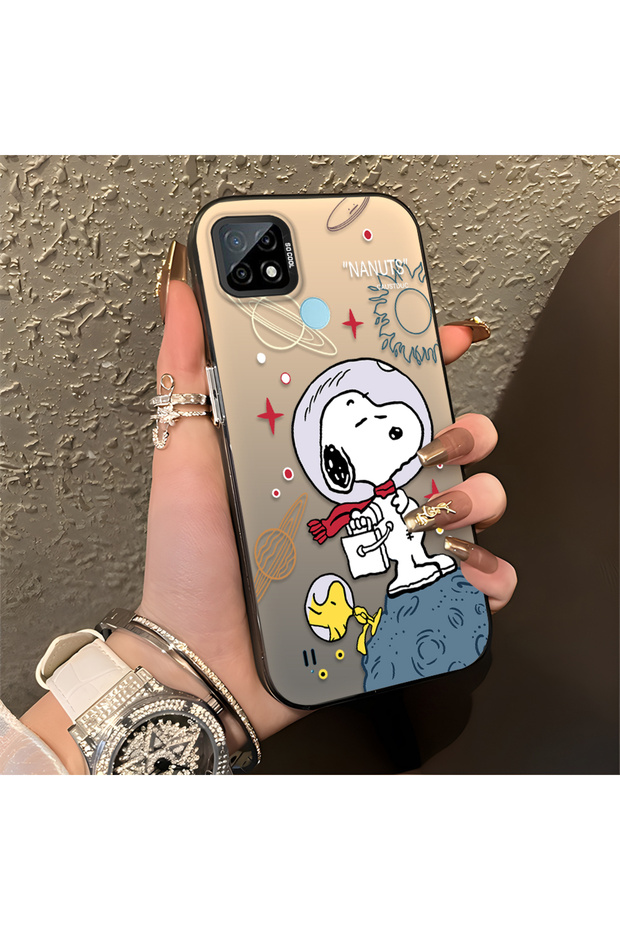 Realme C21 Compatible Hard Acrylic Back Silicone Edge Lens Protection Case Snoopy Pattern
