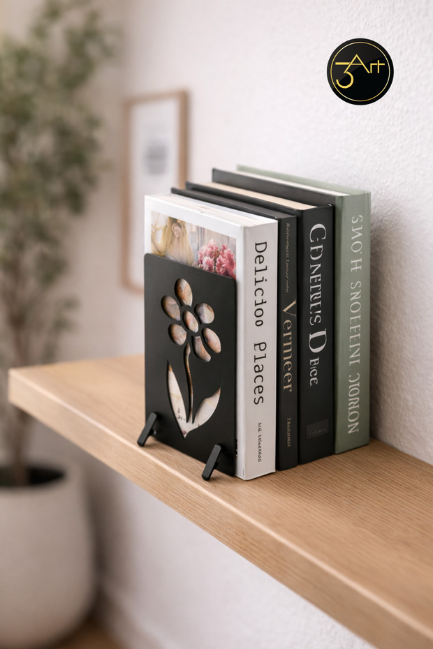 Book Holder – Decorative Book Support with Floral Pattern - Table & Shelf Bookshelf Accessory