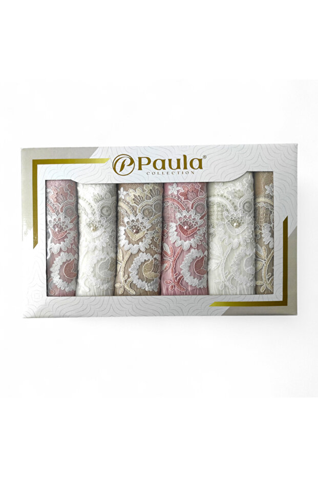 50X90 6 Pieces of Lace Stone Towels in a Box, Dowery Box, Casual Gift