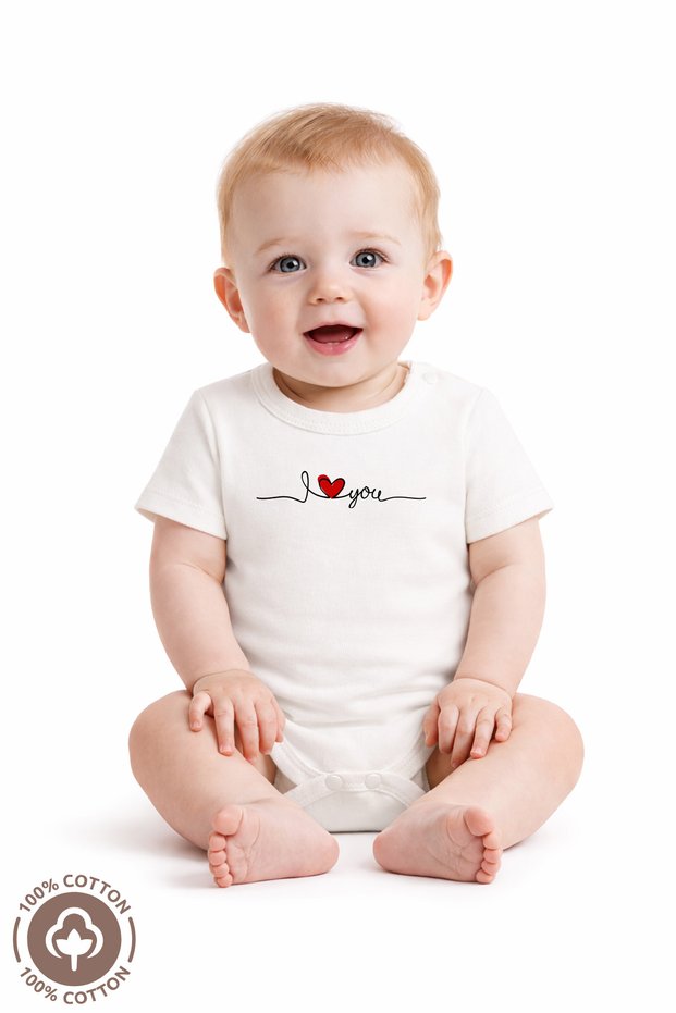 Unisex 100% Organic Cotton Valentine's Day Love You Printed 0-12 Months Short Sleeve Baby Bodysuit