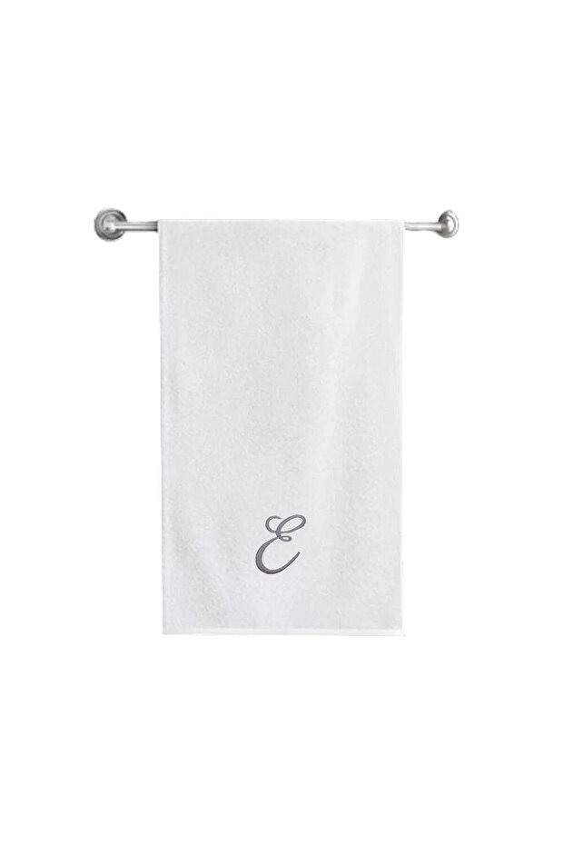 Monogrammed Letter "E" Bath Towel Silver Thread Cotton Personalised Letter