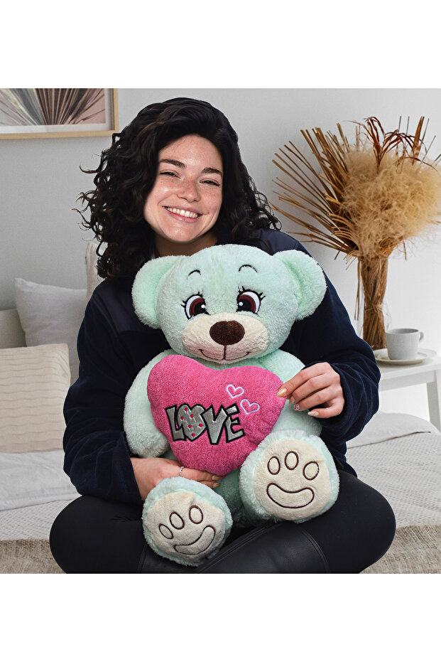 Large Plush Teddy Bear Holding a Heart with Love Written - Romantic Gift