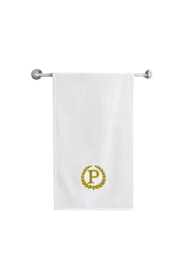 Monogrammed Letter "P" Bath Towel Gold Thread Cotton Personalised Letter