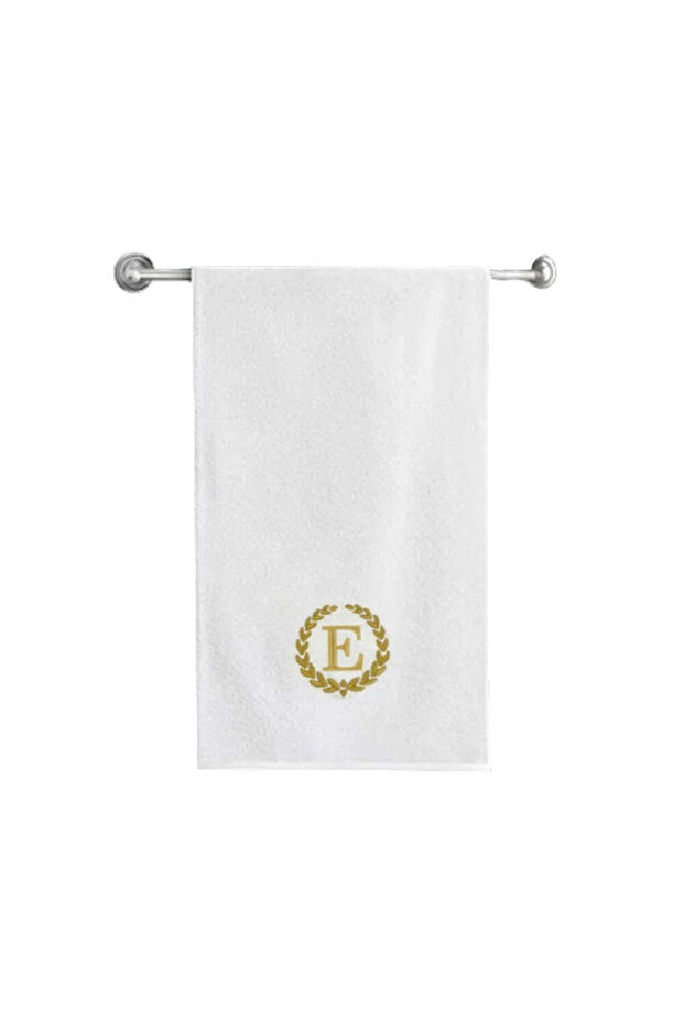 Monogrammed Letter "E" Bath Towel Gold Thread Cotton Personalised Letter