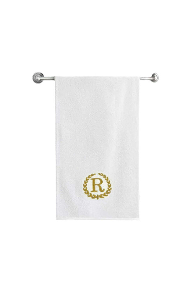 Monogrammed Letter "R" Bath Towel Gold Thread Cotton Personalised Letter