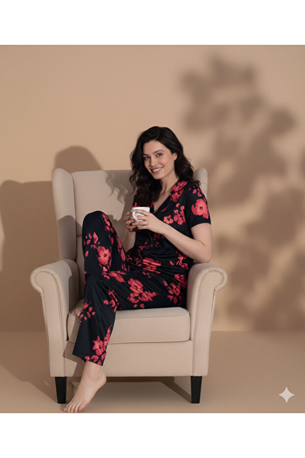 19002 Milan Women's Short Sleeve Single Jersey Combed Cotton Pajama Set