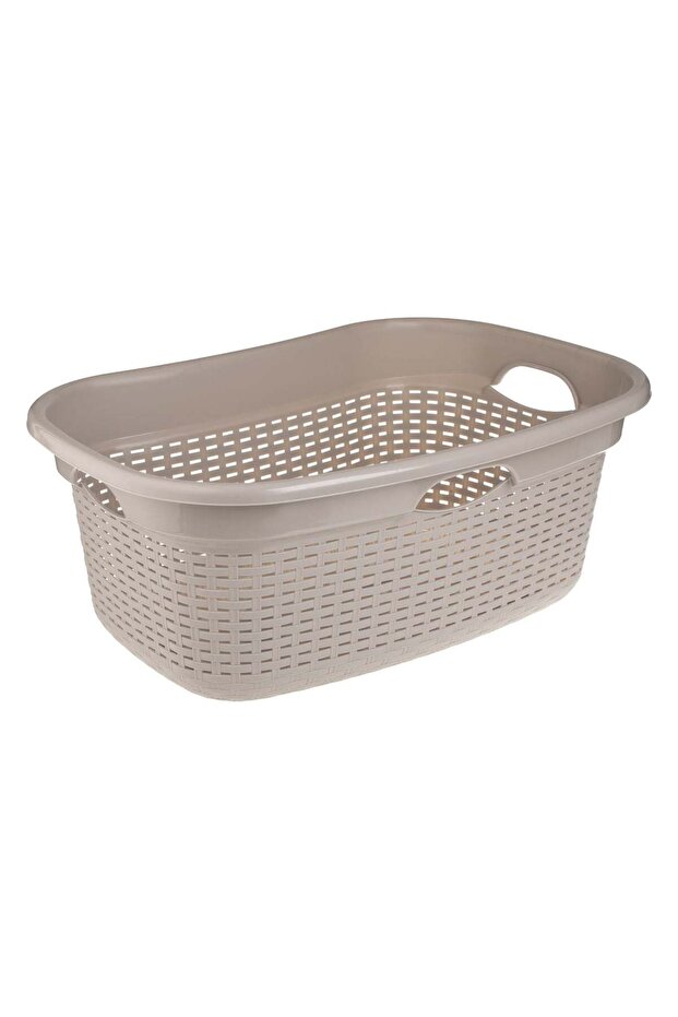 Rectangular Perforated Plastic Laundry Basin Beige 60L - 1