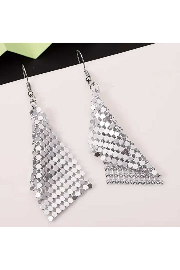 White Color Sequined Steel Earrings Dangle Model Glittering Design Women's Jewelry Accessory Sequin Earrings