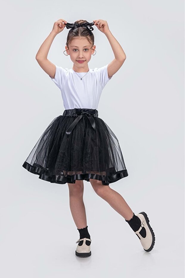 Girl's Ribbon Tulle Skirt Sb728 Black