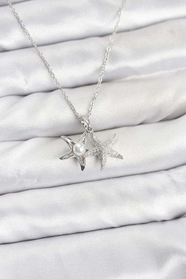 316L Steel Chain Silver Color Sea Star Model Zircon Stone Women's Necklace