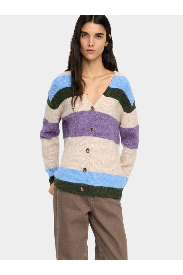 Çizgili Örme Hırka - 1