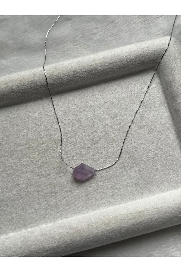 Raw Amethyst Stone Steel Chain Necklace Handmade