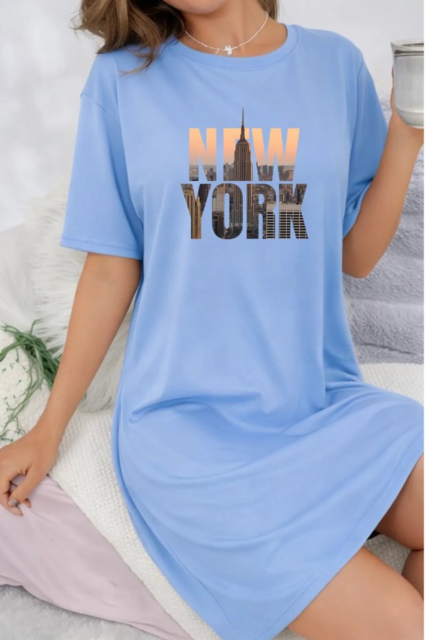 Plus Size Women's Short Sleeve Crew Neck T-Shirt Dress Nightgown