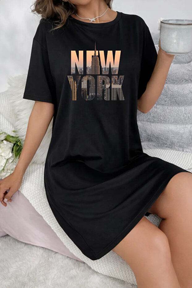 Women's Short Sleeve Crew Neck T-Shirt Dress Nightgown