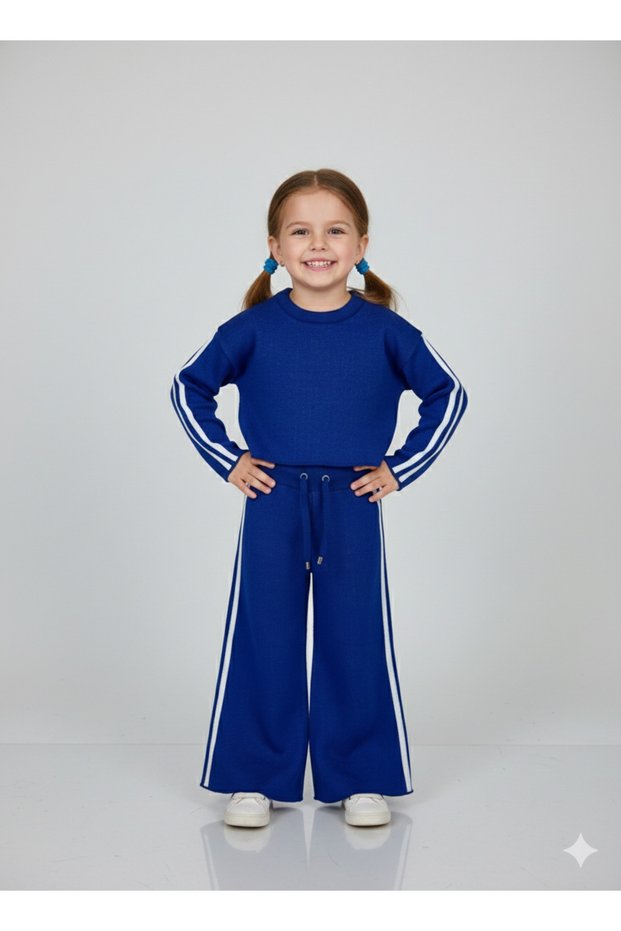 Girls' Knitwear Set, Bottom and Top, Navy Blue Color, 3/7 Years