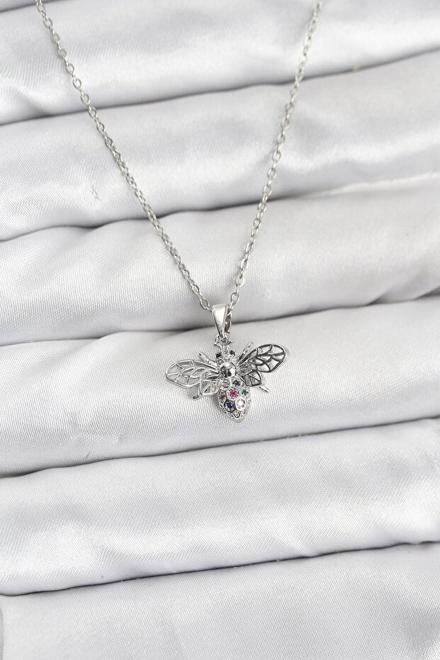 316L Steel Chain Silver Color Fly Model Zircon Stone Women's Necklace