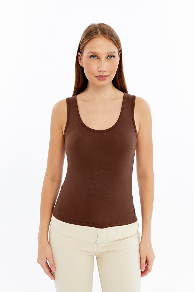 Kadın Kahverengi Kalın Askılı Basic Atlet - 5