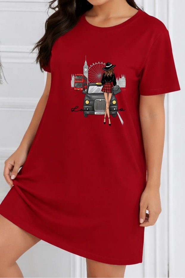 Plus Size Women's Short Sleeve Crew Neck T-Shirt Dress Nightgown