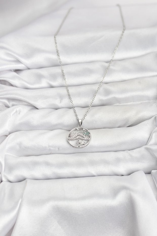 Silver Color Luck Necklace with Figured Zircon Stone Women's Necklace (316L Steel)