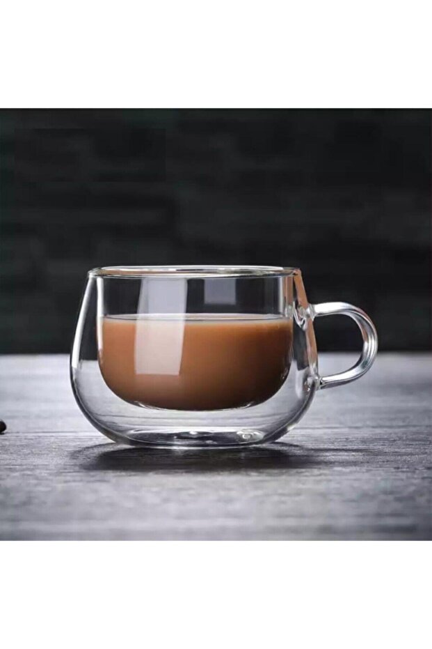 2-Pack Double-Walled Glass Tea Coffee Cup 300 Ml. Glass Cup with Handle 12473