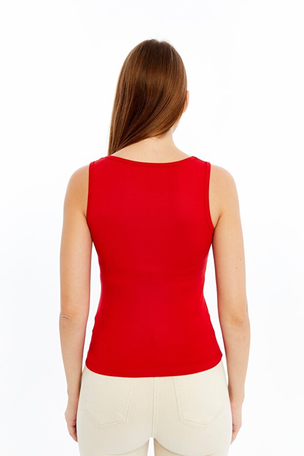 Kadın Kırmızı Kalın Askılı Basic Atlet - 6