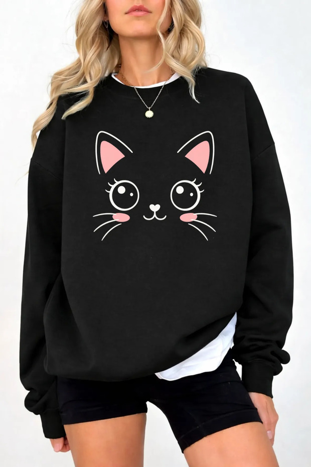 Unisex Printed Crew Neck Sweatshirt Oversized Cotton Daily Comfortable
