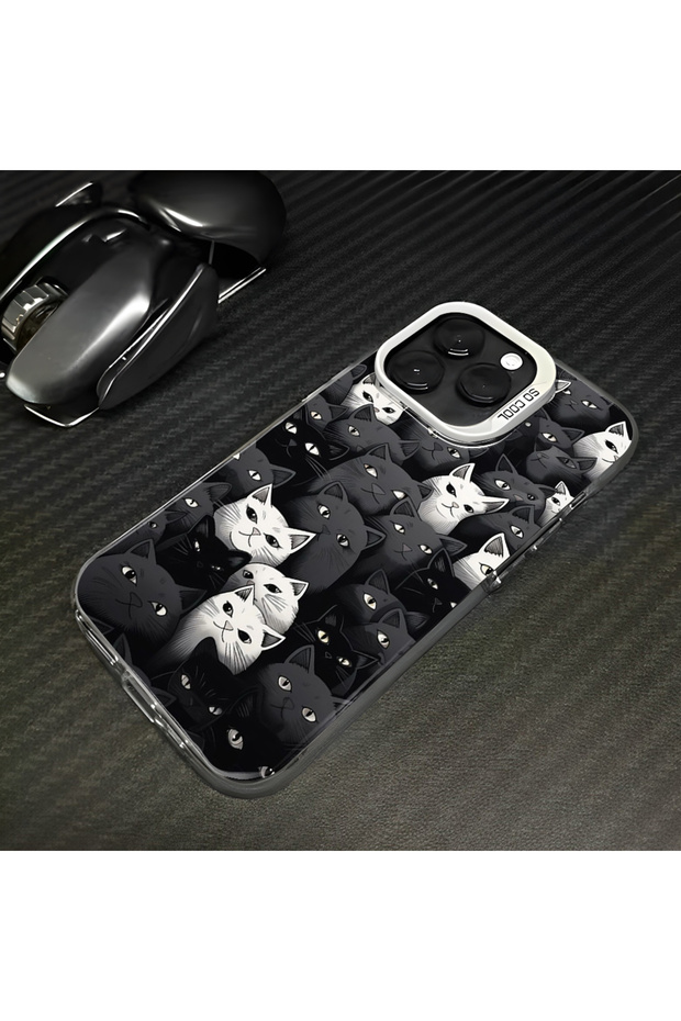 حافظة متوافقة مع هاتف iPhone 16 Pro، مصنوعة من السيليكون بحافة صلبة ومضادة للسقوط بنمط قطة - 7