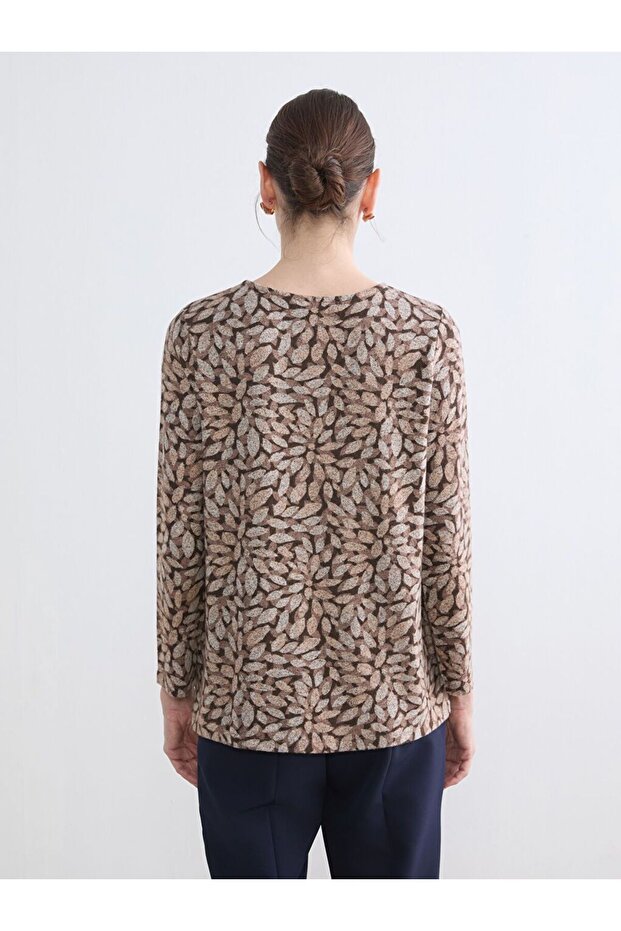 Crew Neck Patterned Blouse - 4