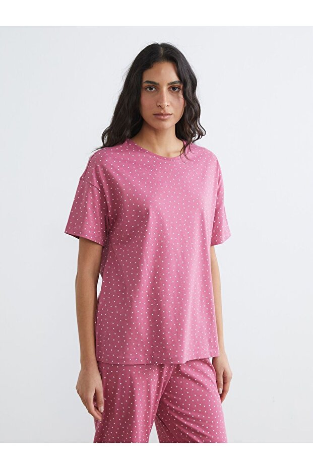 Crew Neck Star Patterned Women's Pajama Set