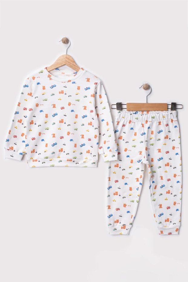 Boy's 100% Cotton Colorful Cars Digital Printed Daily Underwear and Top Set