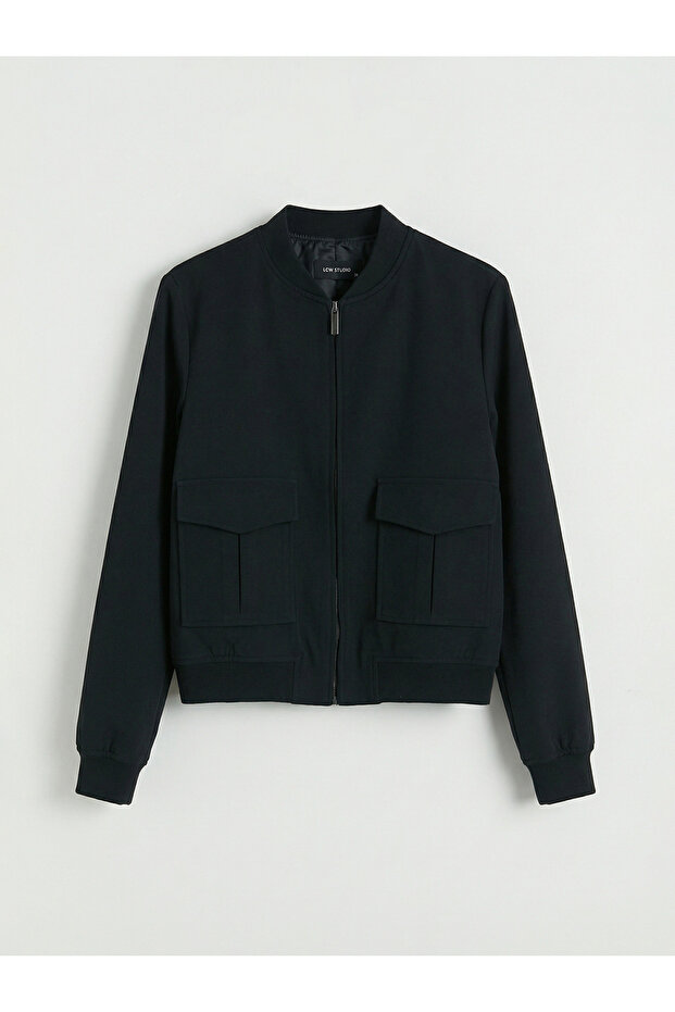 Black College Collar Women's Bomber Jacket