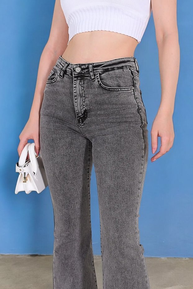 Hibiscus Women's Smoked Non-Fading Stretch Fabric High Waist Denim Flared Jeans