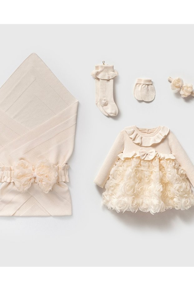 Rosalinda Boxed Knit 5-Piece Organic Hospital Discharge Set 100% Cotton Newborn Baby Girl