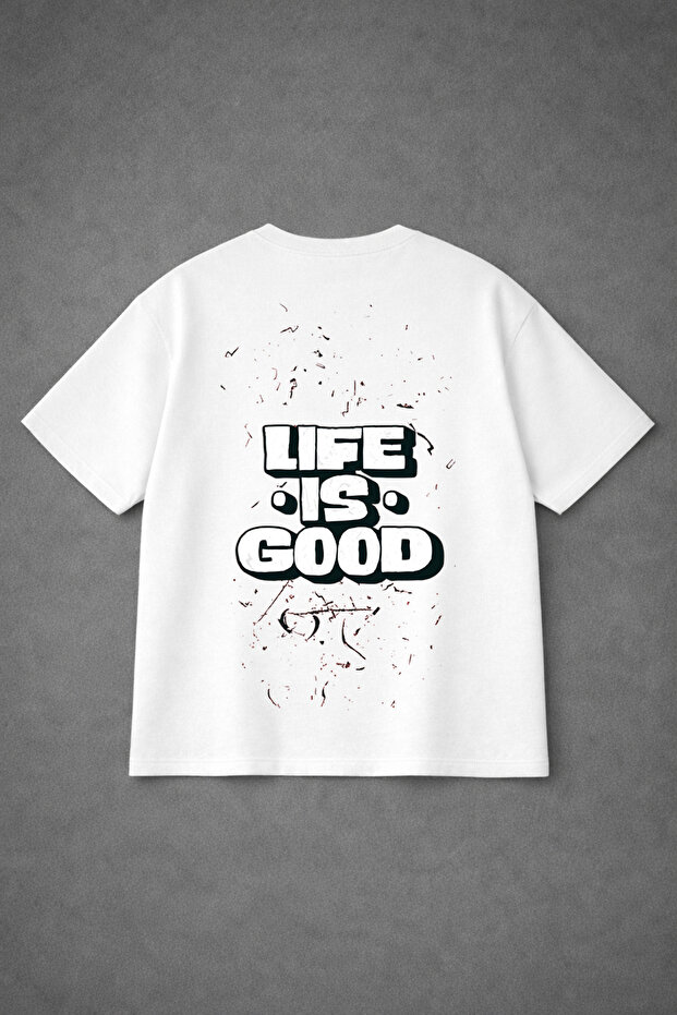 T-Shirt Oversized Unisex 100% Cotton Comfortable Fit Li̇fe Is Good Printed