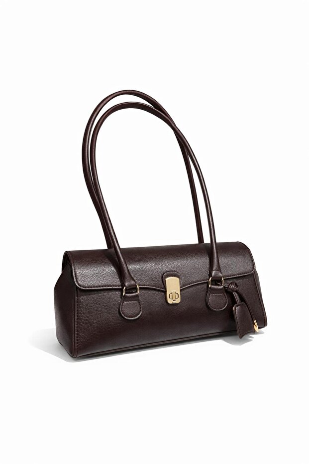 Brown Long Handle Baguette Model Women's Shoulder Bag