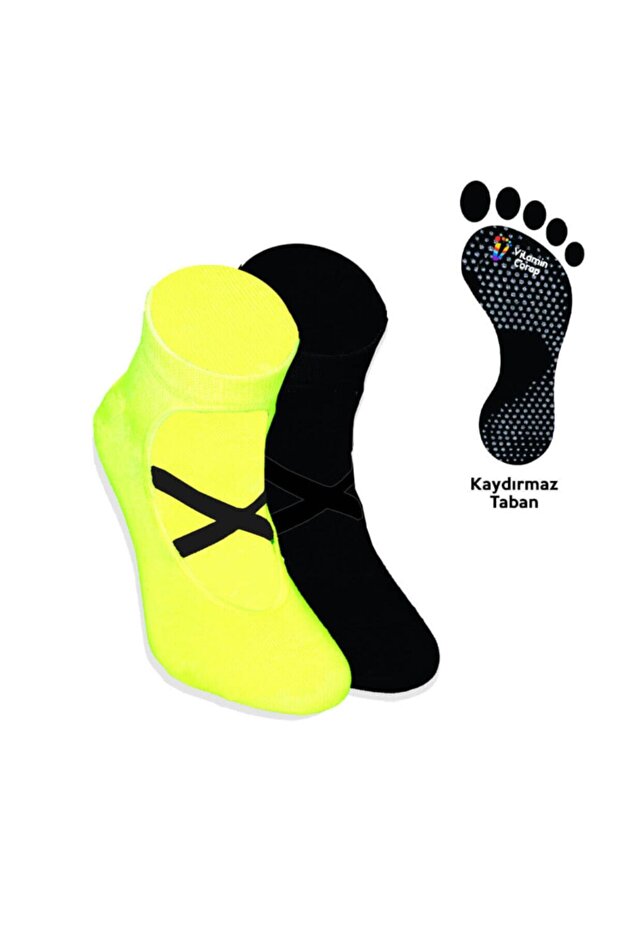 Set of 2 Green Black Yoga Pilates Socks