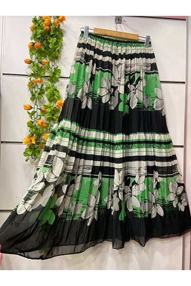 Patterned layered chiffon skirt lined - 1