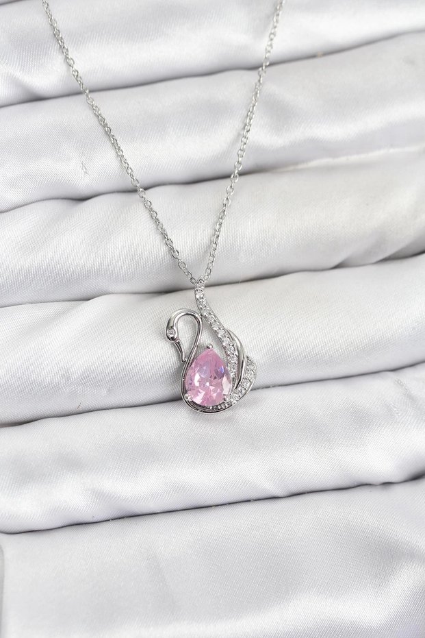 316L Steel Chain Silver Rk Pem Swan Model Zircon Stone Women's Necklace