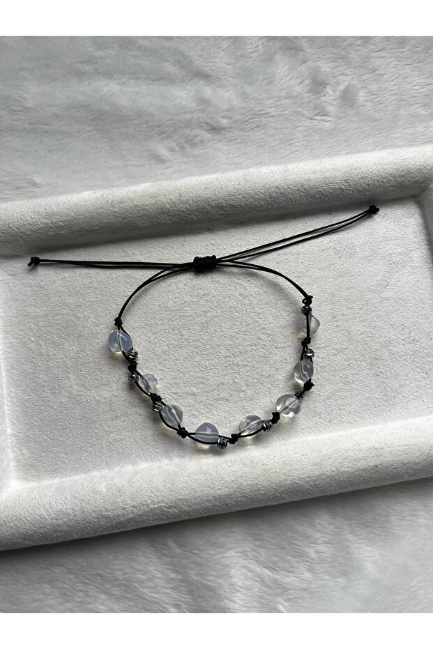 Amorphous Opal Stone Black Doric Adjustable String Bracelet & Anklet