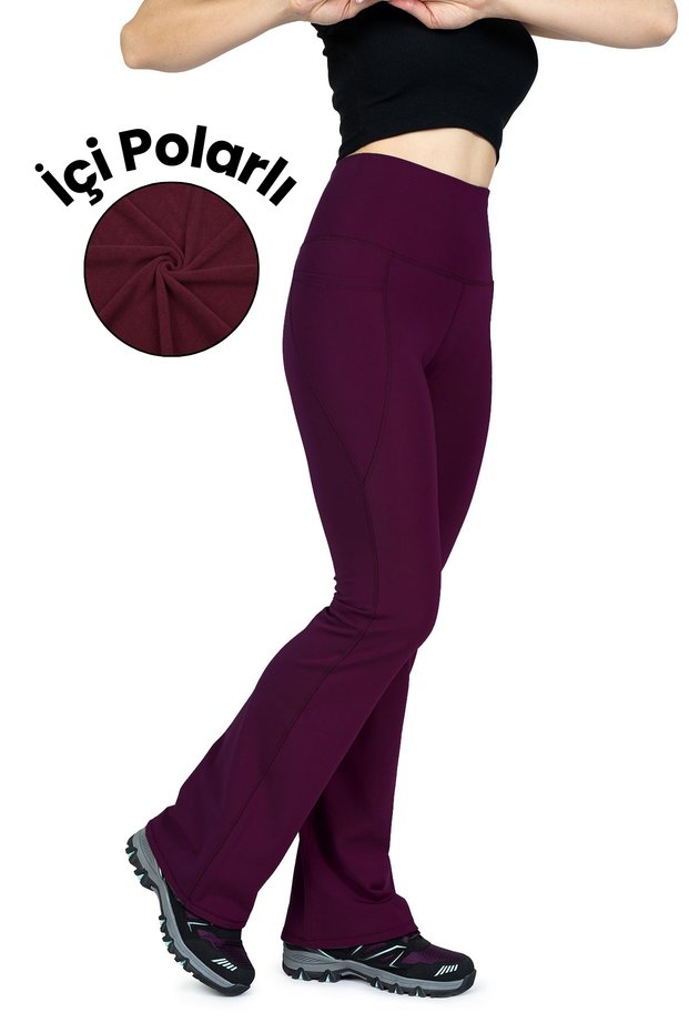 Flared Mürdüm Winter High Waist Thermal Leggings with Fleece Inside and Pockets t Shaping / Sculpting