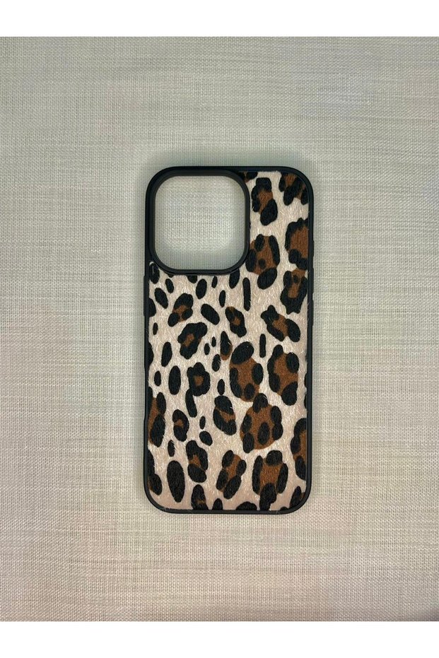 iPhone 15 Pro Max Compatible Black Framed Leopard Pattern Velvet Textured Silicone Phone Case