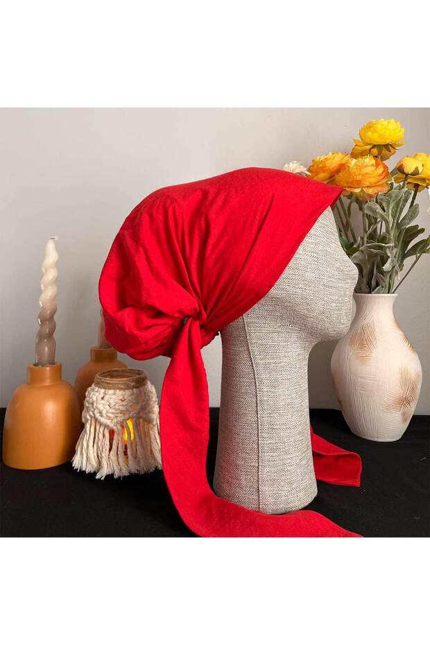 Red Cheesecloth Scarf Bonnet - Non-Slip, Anti-Sweat (Non-Slip)