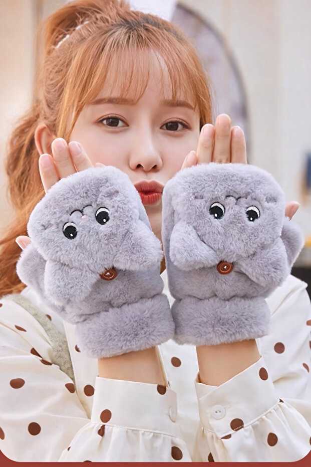 Sevimli Hayvan Figürlü Peluş Eldiven - 2