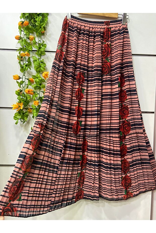 Patterned layered chiffon skirt lined - 1