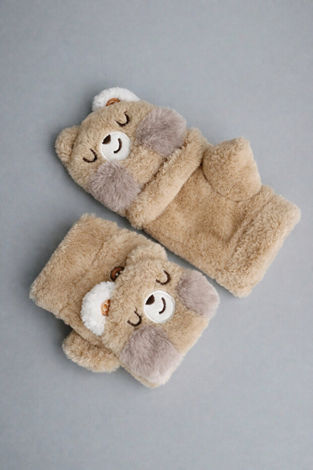 Sevimli Ayıcık Figürlü Peluş Eldiven - 3
