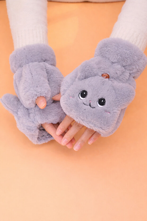 Sevimli Hayvan Figürlü Peluş Eldiven - 4