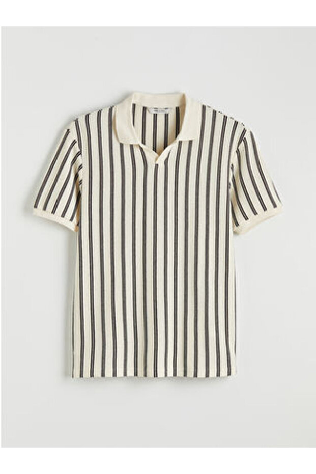 Artı-Store Men's T-Shirt with Polo Collar and Short Sleeves Features Striped Pattern. High